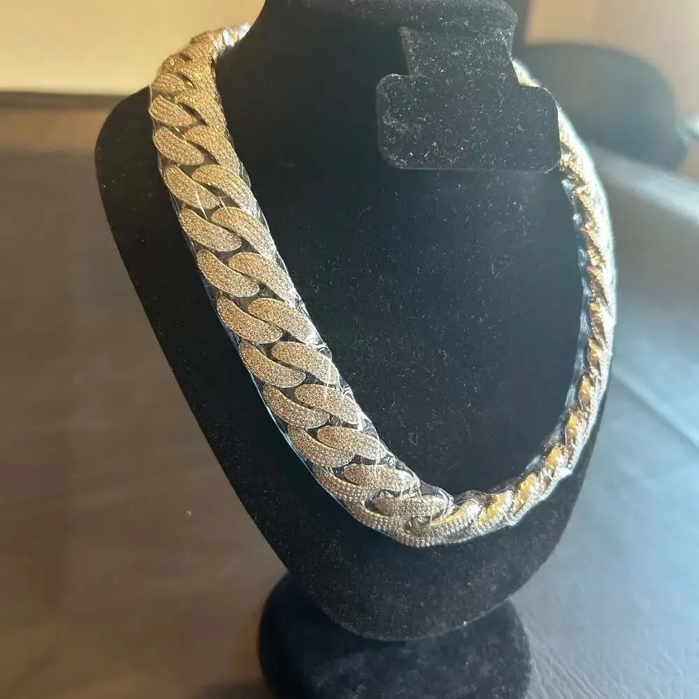 Moissanite VVS1 20mm 4-Row Silver Cuban Chain 22 Inch Brand New